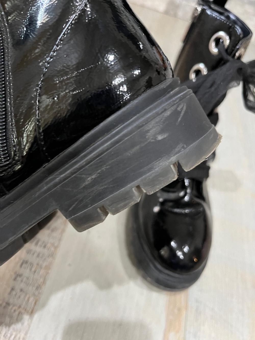 Nina Chassy Booties Black Patent Lace-Up Boots with Sheer Ribbon Laces Girl Sz 5 - Picture 11 of 11